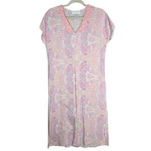 Miss Elaine Petites 3/4 Zip Kaftan PS Petite Small Pink Paisley Muu Muu Lounger